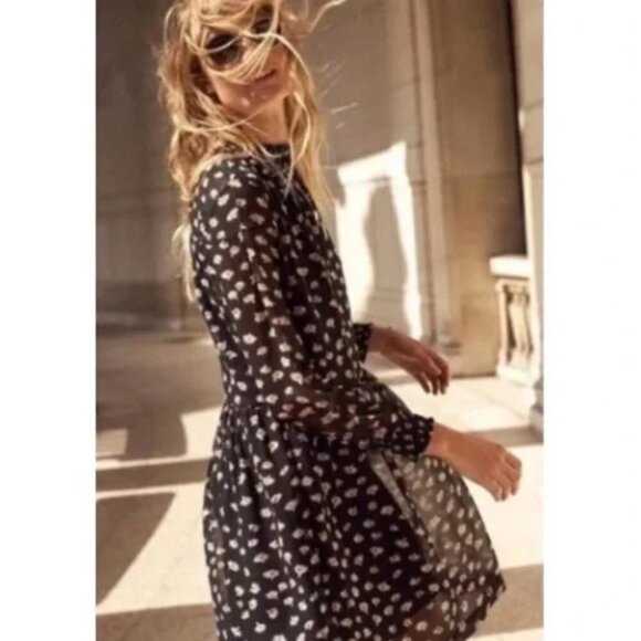 Madewell Black Seattle Floral Mistlight Mockneck Smocked Long Sleeve Dress - Picture 2 of 16